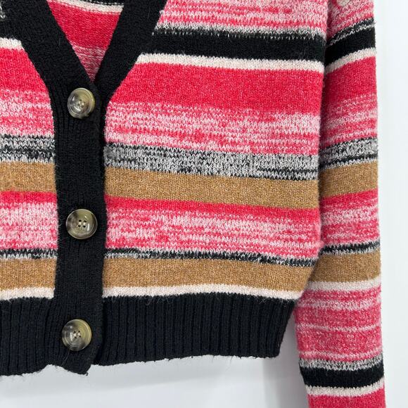 BP Striped Cropped Button-Front Cardigan Sweater Marled Knit V Neck Womens Sz S - Picture 11 of 11